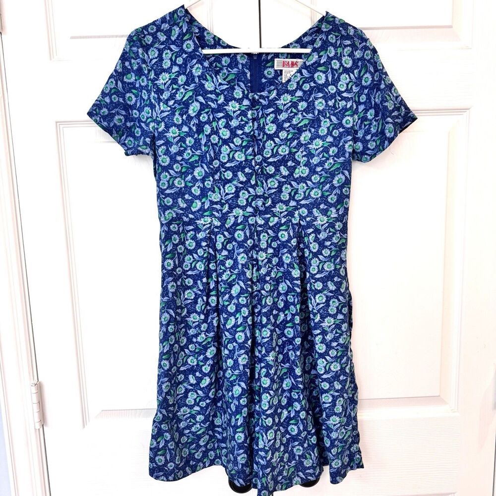 Vintage FADS Jumper Shorts One Piece Romper Blue Floral Pockets Back Zip Women - Picture 2 of 7